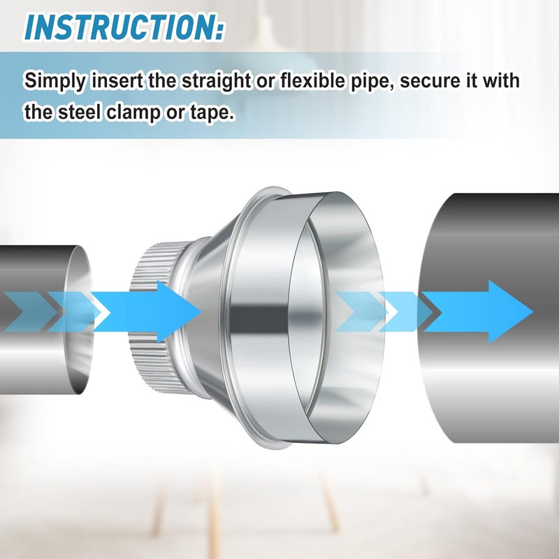 Otoolling 6 Inch to 4 Inch Duct Reducer Increaser Galvanized Steel Air Duct Adapter Round Crimped Pipe Connector Fitting Coupling for HVAC Ventilation Systems - Image 4